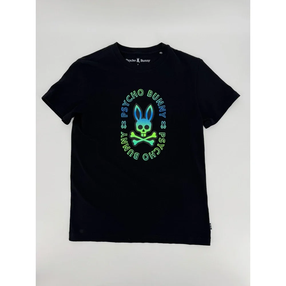 Psycho Bunny Mens Black Pima Cotton Neon Gradient Graphic Logo T-Shirt Size XS 3
